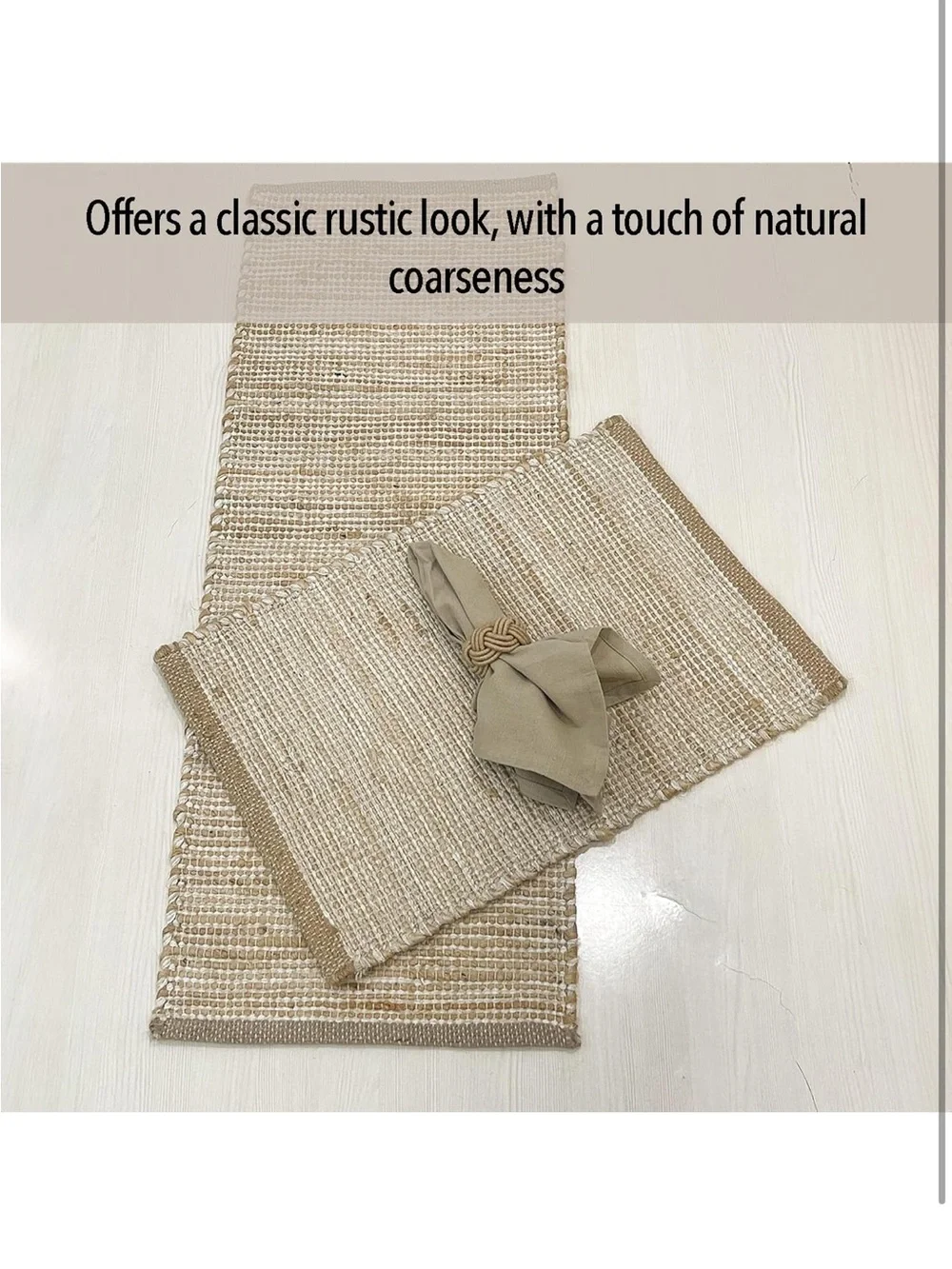 NEW Natural Jute Handwoven Table Runner– Vintage Boho Rustic Decor 13”x36”